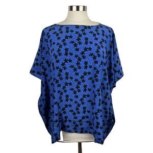 Diane Von Furstenberg Blouse L Womens New Hanky Blue Print Short Sleeves Silk